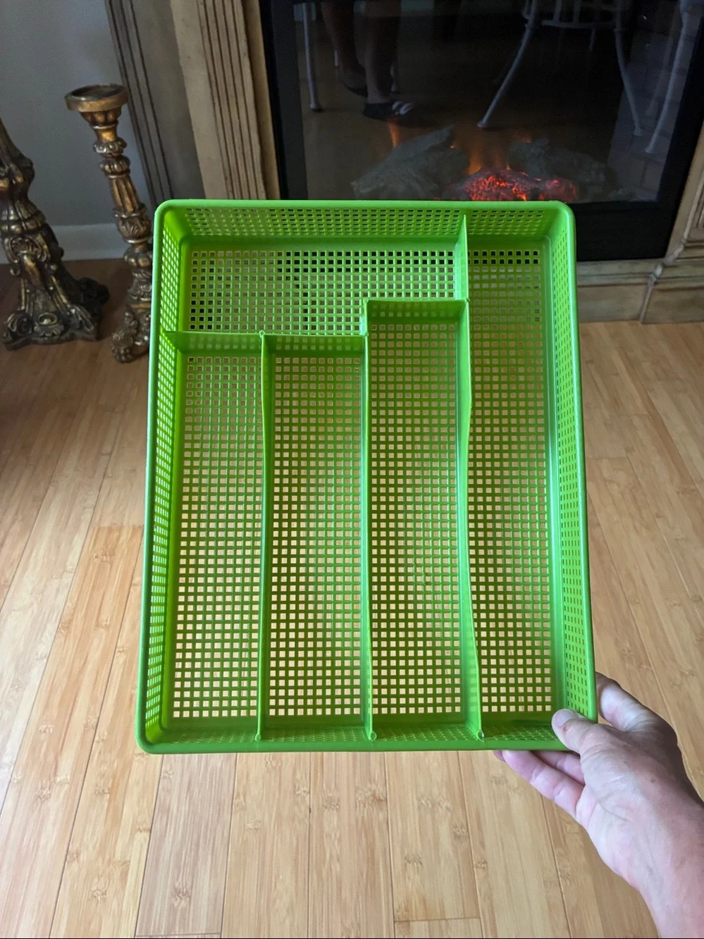 Vtg green plastic silverware /flatware drawer organizer original 60s & 70s